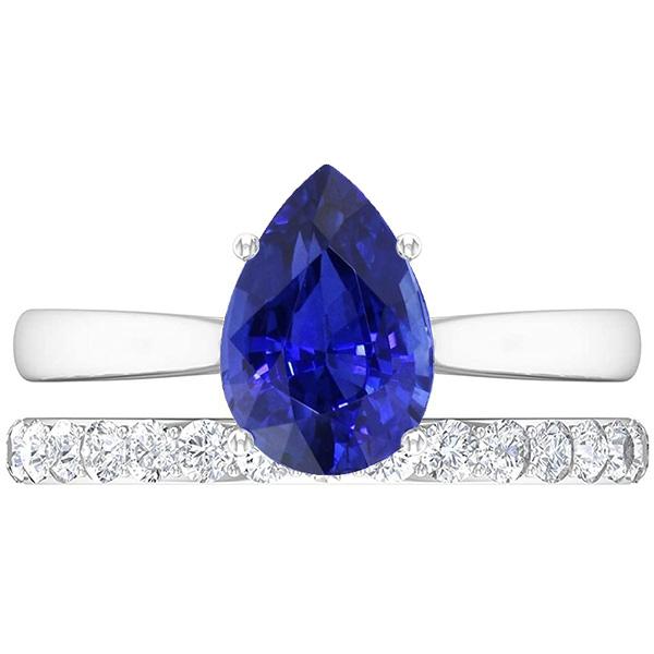 Ensemble Alliance Saphir Bleu Poire Or Blanc & Diamants 4.50 Carats - HarryChadEnt.FR