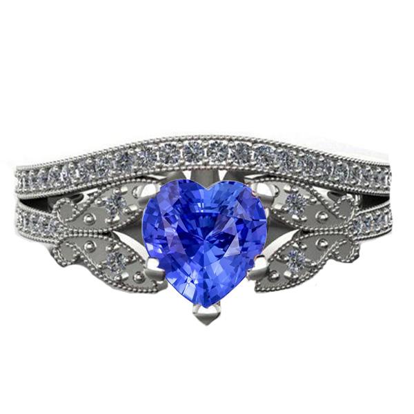 Ensemble Bague de Fiançailles Diamant Coeur Saphir Style Papillon 3 Carats - HarryChadEnt.FR