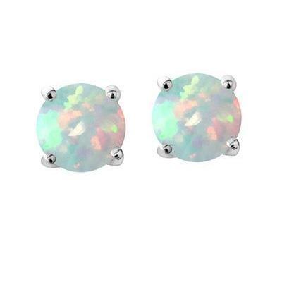 Ensemble Griffes Rondes 14 Carats Boucles d'Oreilles en Opale Or Blanc 14K - HarryChadEnt.FR