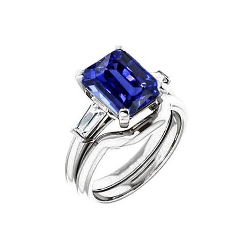 Ensemble de 3 bagues en saphir bleu éclatant et diamants baguette. 1.75 carats - HarryChadEnt.FR