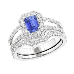 Ensemble de bague de fiançailles en diamant bleu saphir 3.50 carats serti de bijoux