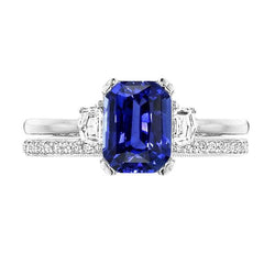 Ensemble de bague de mariage en diamant Radiant Sapphire Prong 3 Pierre 4 Carats
