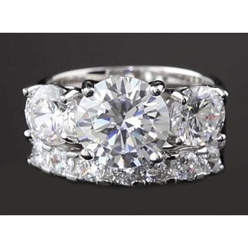 Ensemble de bagues d'anniversaire rondes à trois pierres 5 carats en or blanc 14K - HarryChadEnt.FR