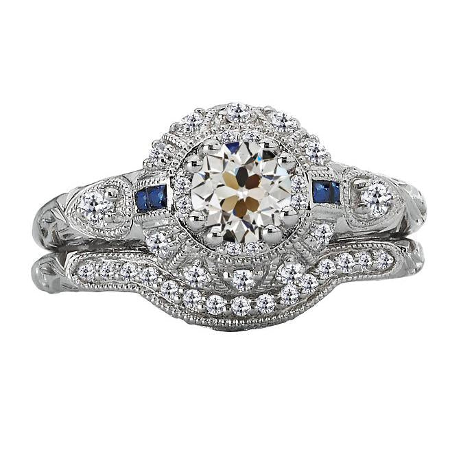 Ensemble de bagues de fiançailles diamant taille ancienne et saphirs style vintage 4 carats - HarryChadEnt.FR