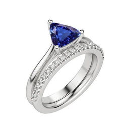 Ensemble de bagues de fiançailles trillion de pierres précieuses et diamants ronds 2 carats