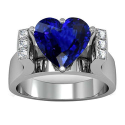 Ensemble de barre de bague en saphir naturel avec diamants ronds. style 3.50 carats