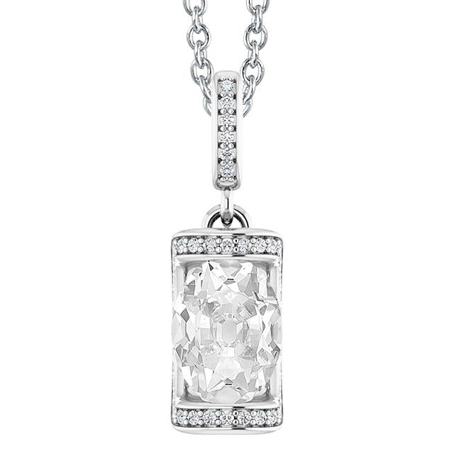 Ensemble de barres pendentif diamant en or blanc ovale taille ancienne 4 carats 14K - HarryChadEnt.FR