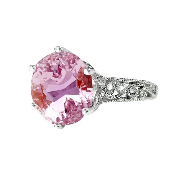 Ensemble de griffes 21.00 Ct Solitaire Rose Kunzite Alliance Or Blanc - HarryChadEnt.FR