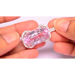 Femme Or 19 Carats Kunzite Rose Avec Pendentif Collier Diamant