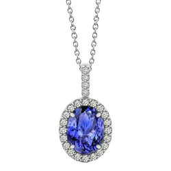 Femme Pendentif Diamants Bleu Tanzanite 16.50 Ct Or Blanc 14K Bijoux