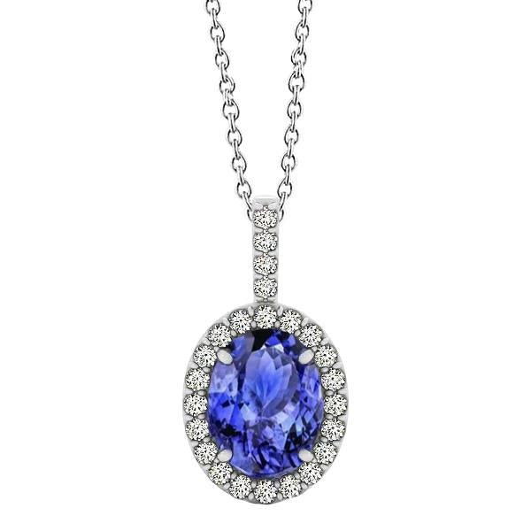 Pendentif Dames Diamants Tanzanite Bleue 16.50 Ct Or Blanc 14K Bijoux - HarryChadEnt.FR