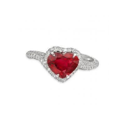 Forme de coeur rubis rouge de 6.75 ct avec bague en diamant en or 14 carats - HarryChadEnt.FR