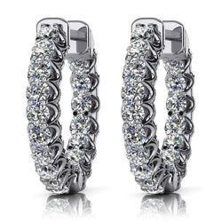 G Vvs1 Boucles d'oreilles Créoles de 6.80 Carats de Diamants Naturels pour Femmes en Or Blanc 14K