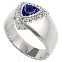 Gents Ring Ceylan Sapphire Diamond Jewelry Trillion Bezel Set 2 Carats