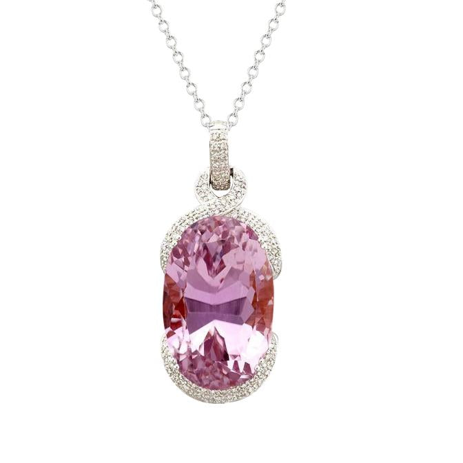 Grand Pendentif Femme Diamant Kunzite Rose Taille Ovale Or Blanc 34.50 Ct - HarryChadEnt.FR