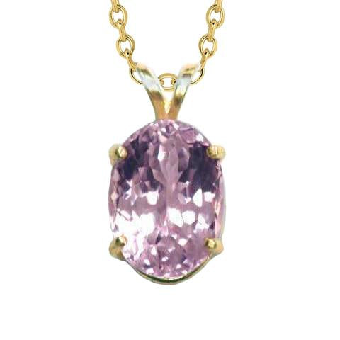 Grand Pendentif Pierre Kunzite Rose Taille Ovale Or Jaune 20 Carats 14K - HarryChadEnt.FR