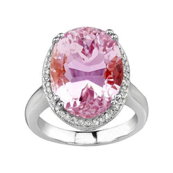 Grande Kunzite Rose Avec Diamants 30.75 Ct Alliance Or Blanc 14K