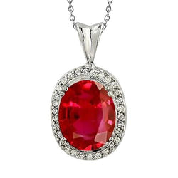 Gros rubis rouge avec petits diamants 7.30 ct. Collier Pendentif Or 14K