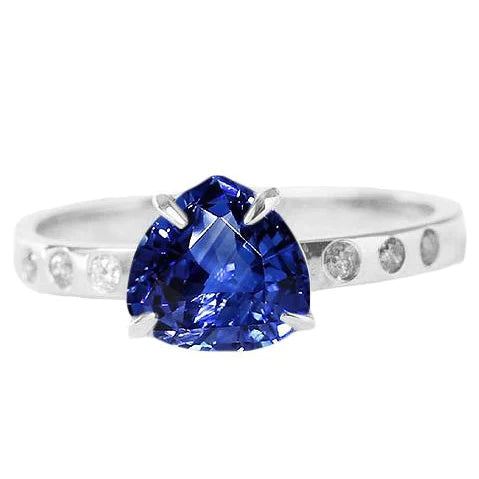 Gypsy Gemstone Bijoux Trillion Sapphire Ring Flush Setting 2 Carats