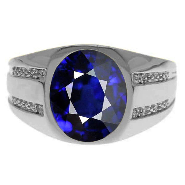 Gypsy Gemstone Vintage Style ovale bleu saphir bague en diamant pour homme