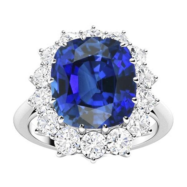 Halo Alliance Coussin Saphir Bleu 6 Carats Style Fleur Diamants - HarryChadEnt.FR