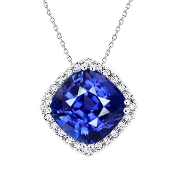 Halo Cushion Ceylan Sapphire Lady’s Pendant Or 7.25 quilates