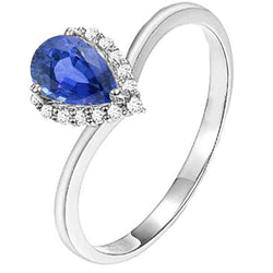 Halo Diamond Gemstone Jewelry Anneau Poire Ceylan Saphir 2.50 Carats