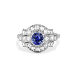 Halo Diamond Ring Bezel Set Ceylan Sapphire 2.50 Carats Milgrain Shank