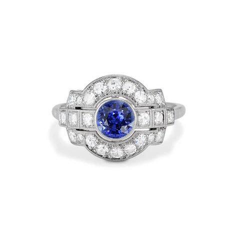 Halo Diamond Ring Bezel Set Ceylan Sapphire 2.50 Carats Milgrain Shank - HarryChadEnt.FR