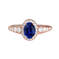 Halo Diamond Sapphire Anniversary Ring Oval Cut Sri Lankan 3.50 Carats