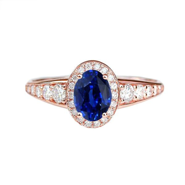 Halo Diamond Sapphire Anniversary Ring Oval Cut Sri Lankan 3.50 Carats - HarryChadEnt.FR