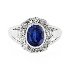 Halo Diamond Wedding Ring Ovale Ceylan Saphir Lunette Sertie 4.50 Carats