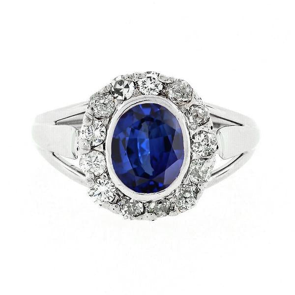 Halo Diamond Wedding Ring Ovale Ceylan Saphir Lunette Sertie 4.50 Carats - HarryChadEnt.FR