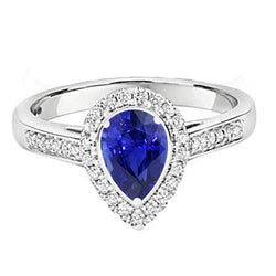 Halo Diamond Wedding Ring Pear Cut Ceylan Sapphire Center 3.50 Carats