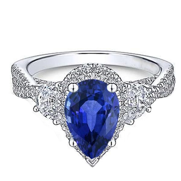 Halo Gemstone Poire Bleu Saphir Bague Twisted Style 4.50 Carats - HarryChadEnt.FR