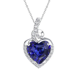 Halo Heart Blue Sapphire & Diamond Pendant Or Bijoux 3.25 quilates