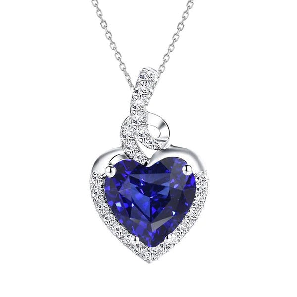 Halo Heart Blue Sapphire & Diamond Pendant Or Bijoux 3.25 quilates