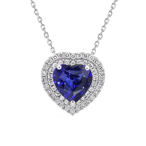 Halo Heart Blue Sapphire Pendant Ladies Diamond Jewelry 4.50 quilates