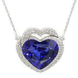 Halo Heart Blue Sapphire Pendant Pave Set Diamond Necklace 6.50 quilates