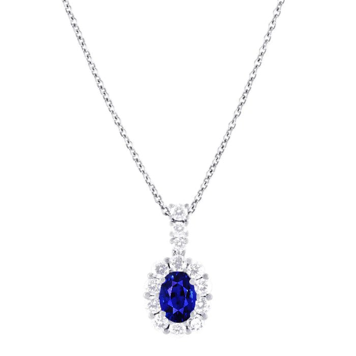Halo Ovale Saphir de Ceylan & Diamant Rond Pendentif Bijoux 2 quilates