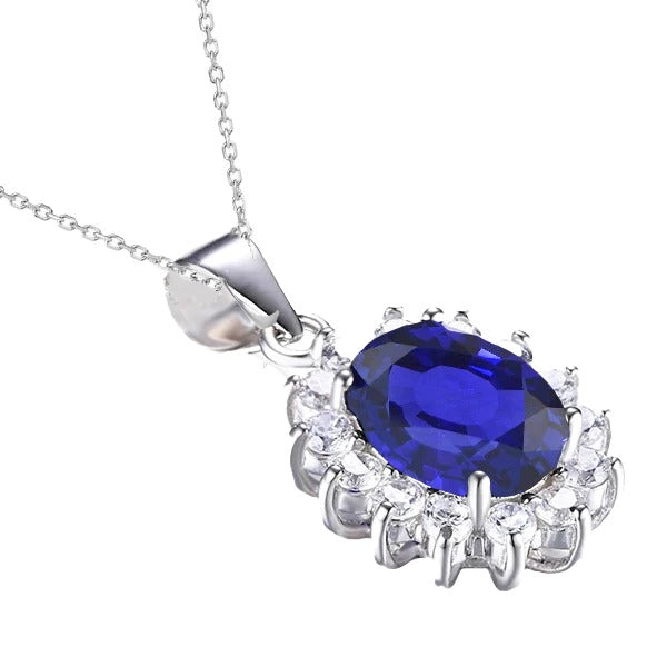 Halo Ovale Saphir de Ceylan & Pendentif Diamant Style Fleur 4.25 quilates