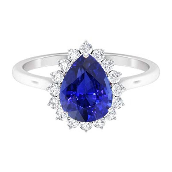 Halo Poire Bleu Saphir Bague Étoile Style Diamant Bijoux 3.50 Carats - HarryChadEnt.FR