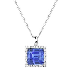 Halo Princess Saphir Bleu Clair & Pendentif Diamant Rond 1.75 quilates