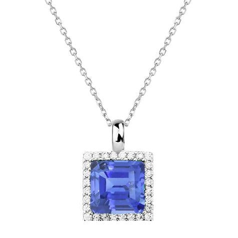 Halo Princess Saphir Bleu Clair & Pendentif Diamant Rond 1.75 quilates