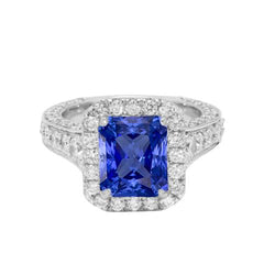 Halo Radiant Ceylan Saphir Diamant Bague Bijoux 3.50 Carats