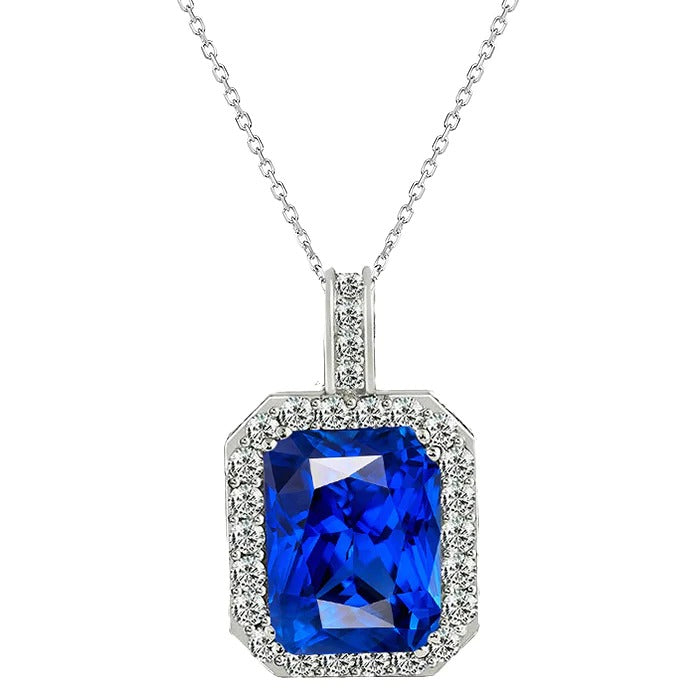 Halo Radiant Light Blue Sapphire & Diamond Pendant Or 4.75 quilates