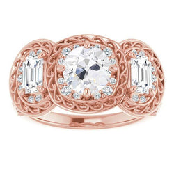 Halo Round Vieux mineur Diamond Wedding Ring Set Griffes 7.50 Carats