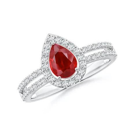 Halo Rubis Et Diamants Bague De Fiançailles 4 Carats Or 14K - HarryChadEnt.FR
