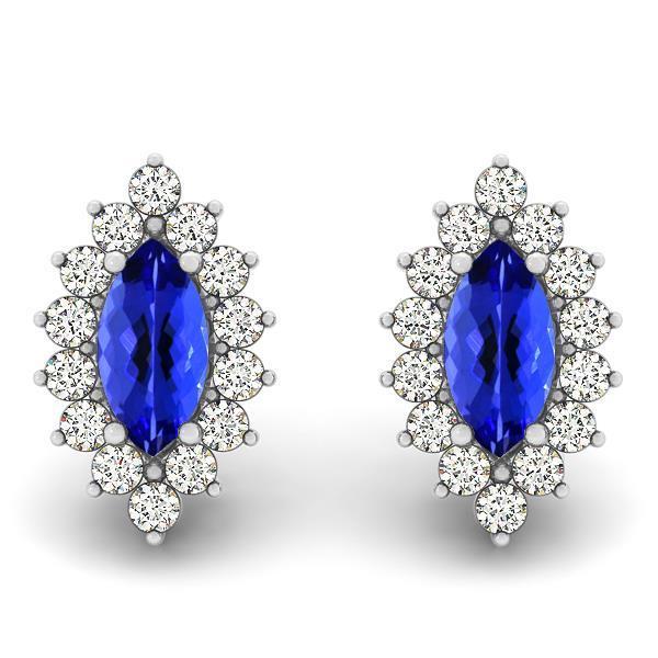 Halo Tanzanite Avec Diamants 6 Carats Boucles D'oreilles Ensemble De Griffes - HarryChadEnt.FR