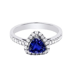 Halo Trillion Diamond Bague Saphir Bleu Foncé 2 Carats Bijoux Or